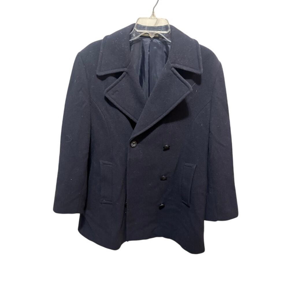 Vintage Marks & Spencer Navy Blue Pea Coat 100% Wool Women's US size 12 UK 16